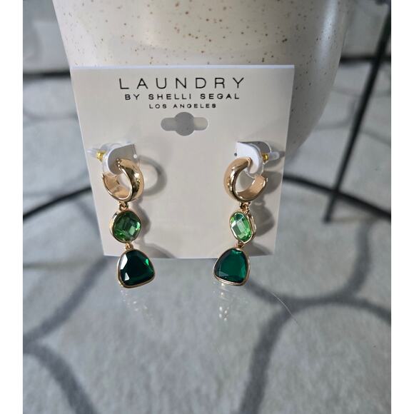 Laundry By Shelli Segal Gold Green Stone Earrings New - Picture 2 of 2